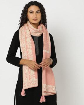 floral pattern stole with tassels