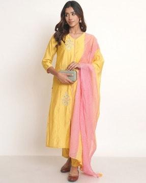 floral pattern straight kurta set