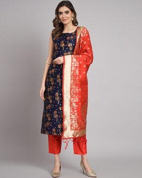 floral pattern straight kurta set