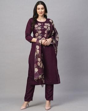 floral pattern straight kurta set