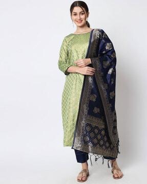 floral pattern straight kurta suit set