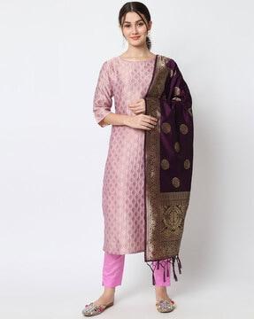 floral pattern straight kurta suit set