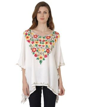 floral pattern top with asymmetrical hemline