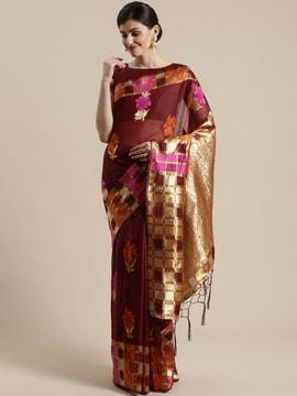 floral pattern traditional saree with contrast border