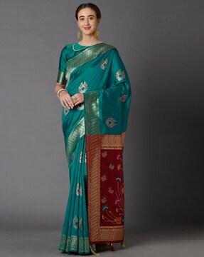 floral pattern traditional saree with tassels