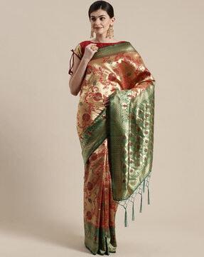floral pattern traditional saree with tassels