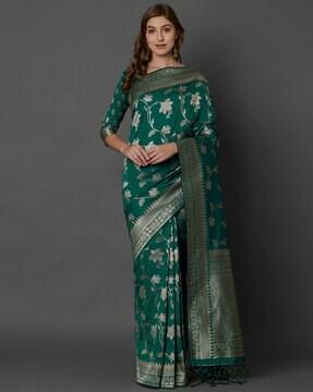 floral pattern traditional saree with zari pallu