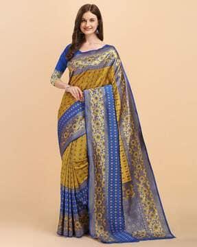 floral pattern traditional saree with zari woven border