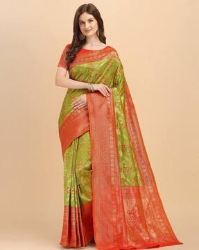 floral pattern traditional saree with zari woven border