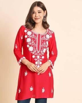 floral pattern tunic with round-neck