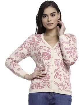 floral pattern v-neck cardigan