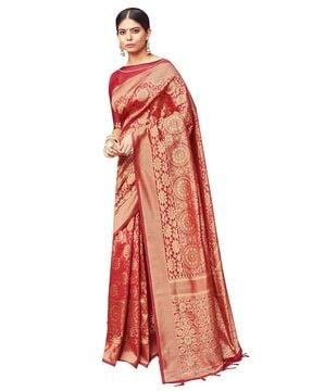 floral pattern woven saree with tassels