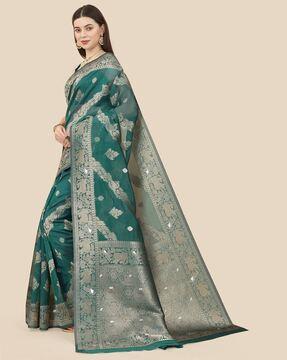 floral pattern woven saree with thick border