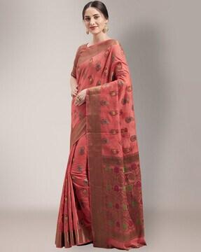 floral pattern woven saree