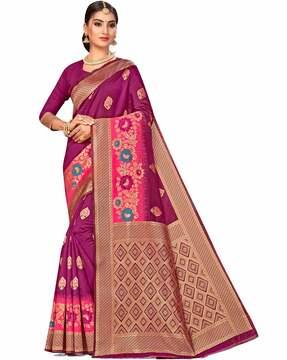 floral pattern woven saree