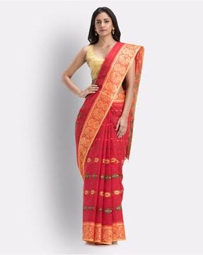 floral pattern woven saree