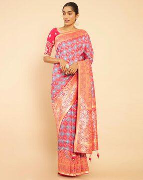 floral pattern woven saree