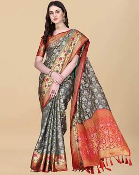 floral pattern woven saree