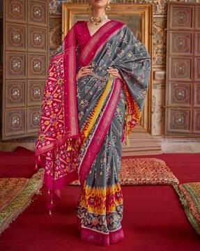 floral pattern woven saree