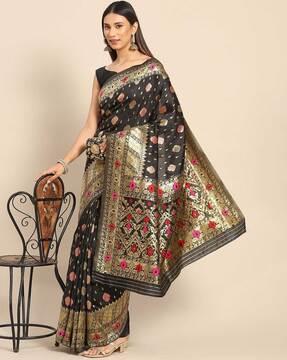 floral pattern woven saree