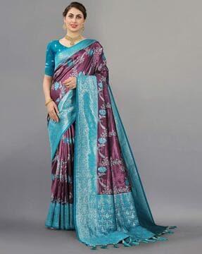 floral pattern woven saree