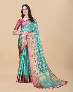 floral pattern woven saree