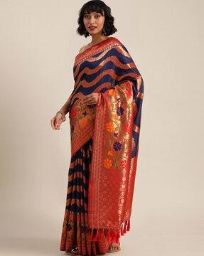 floral pattern zari woven saree