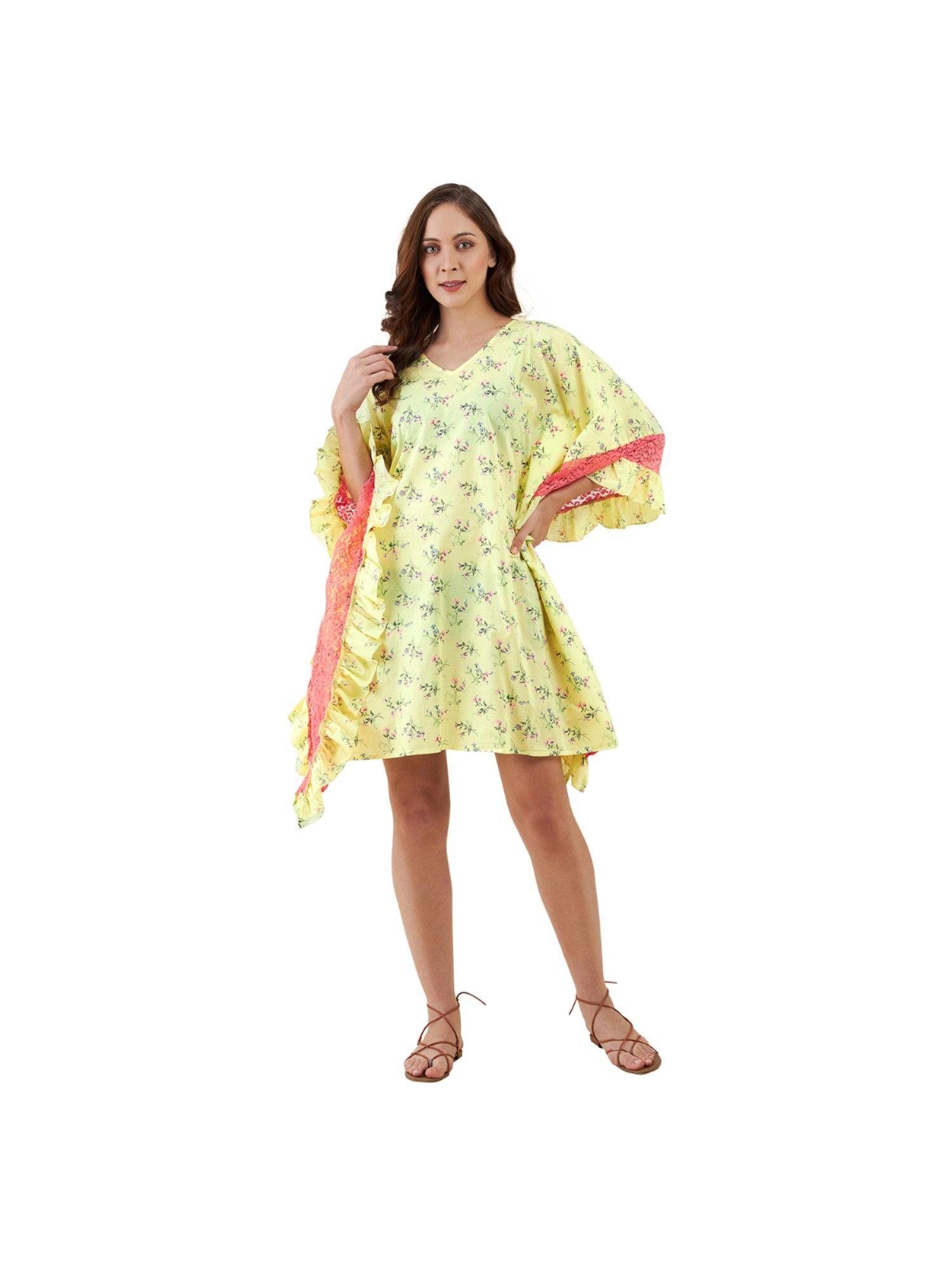 floral patterned kaftan yellow