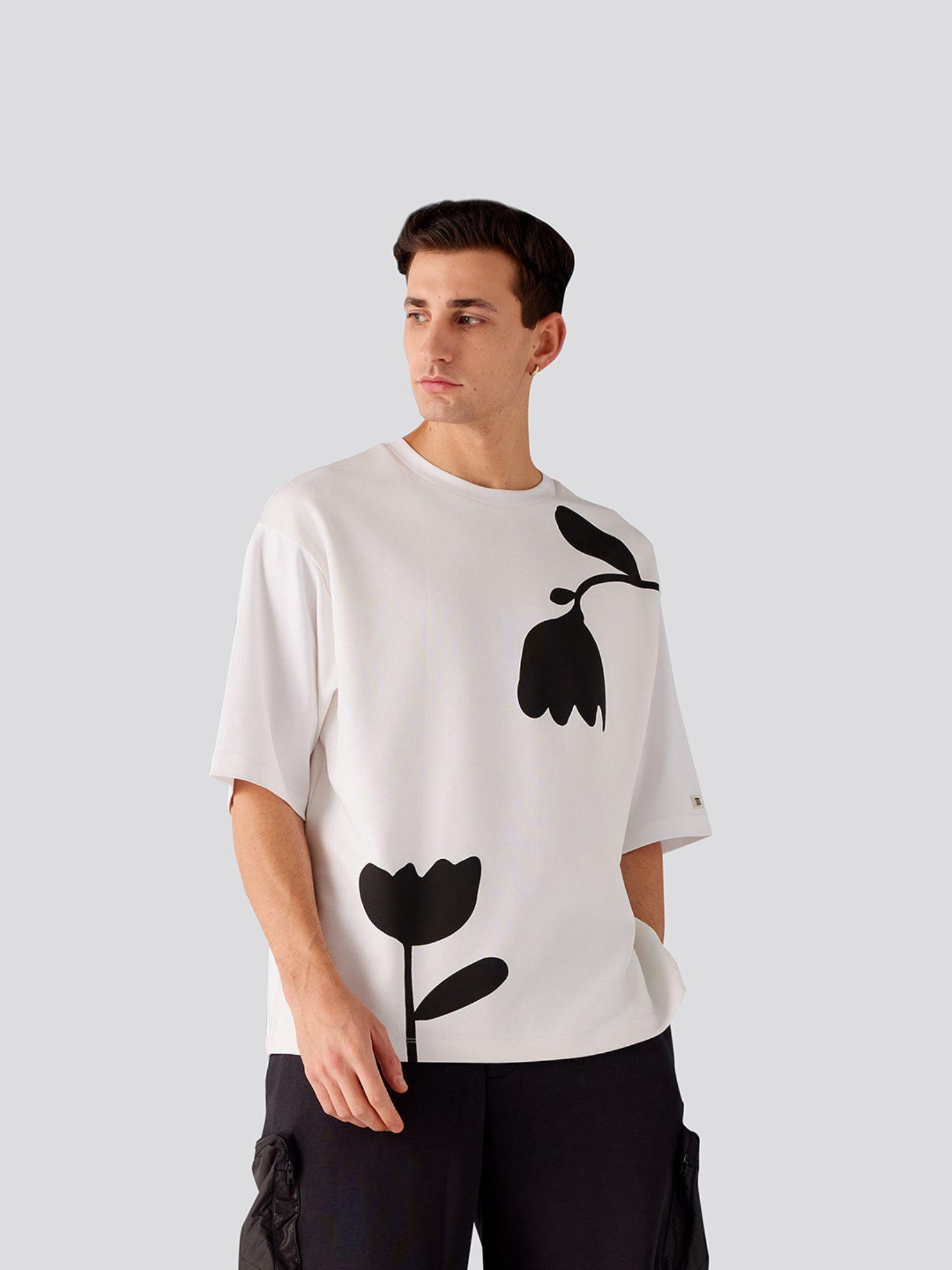 floral patterned oversized unisex t-shirt white