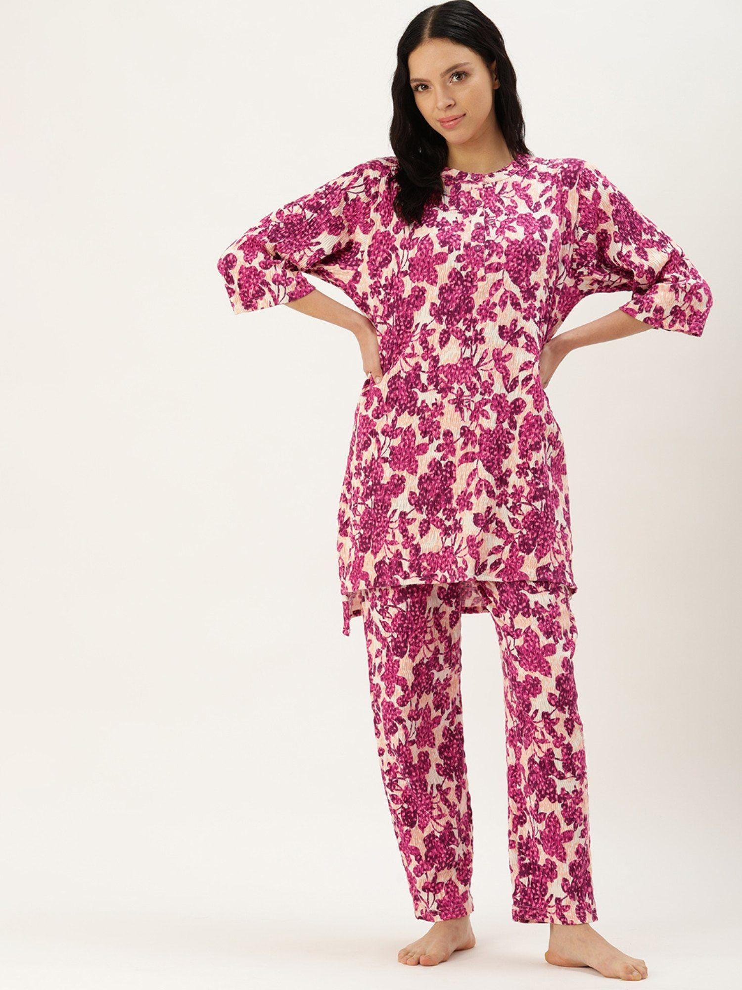 floral pink kurta & pyjama (set of 2)