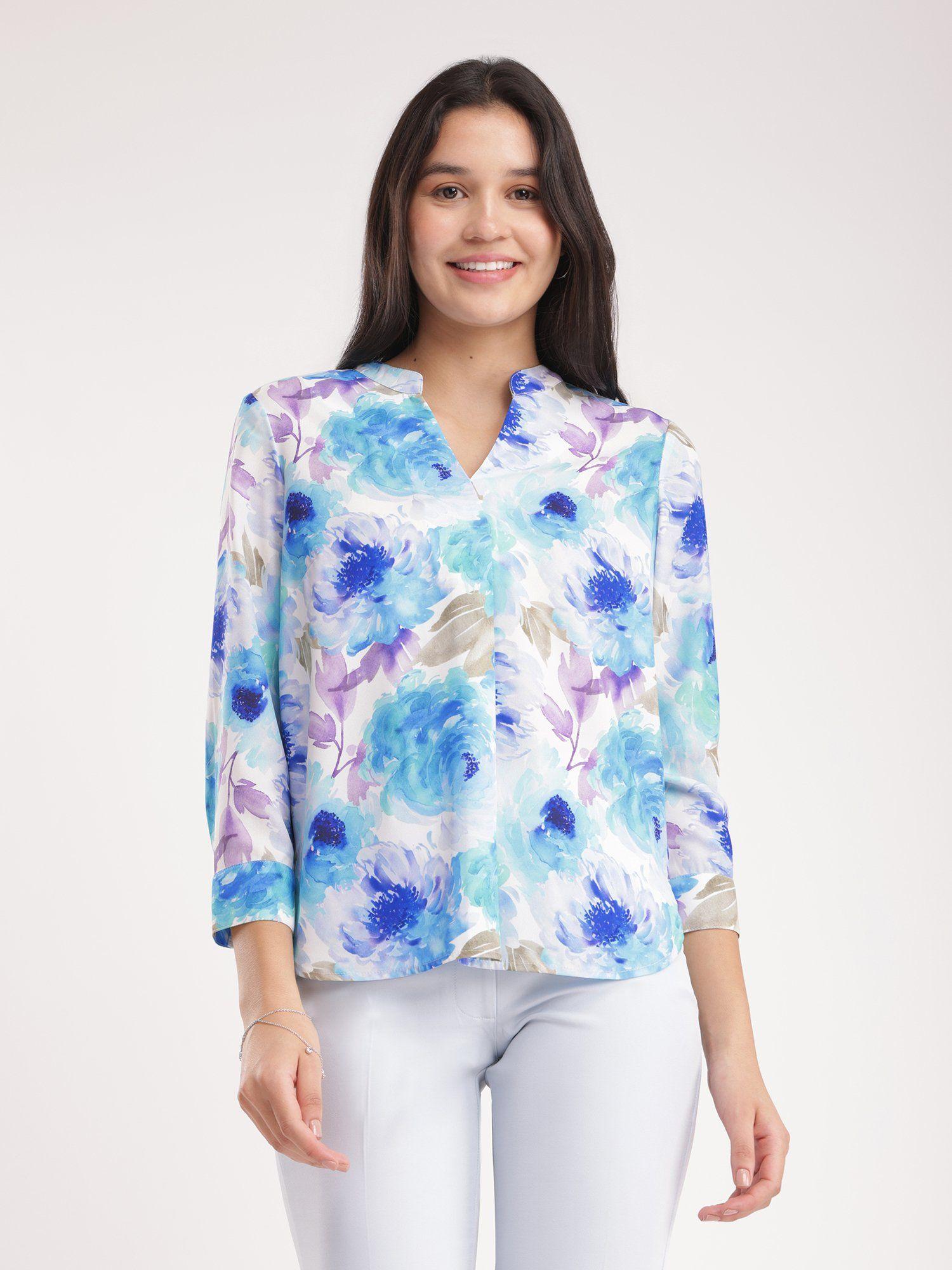 floral pleat top blue