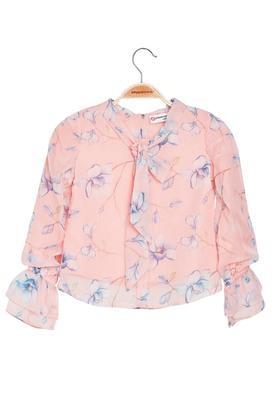 floral polyester collar neck girls top - peach