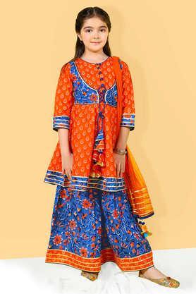 floral polyester full length girls kurta with sharara & dupatta - multi