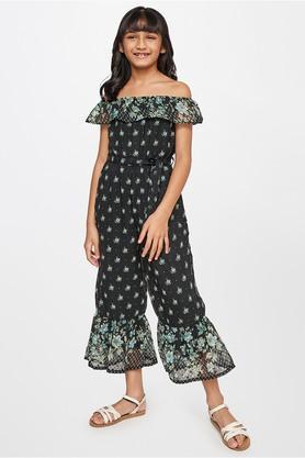 floral polyester girls jumpsuit - black