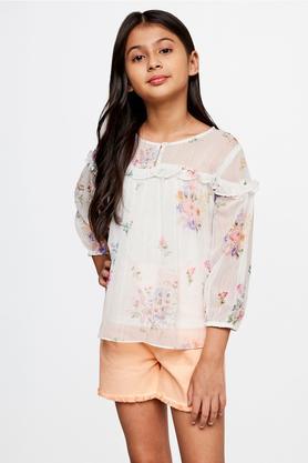 floral polyester keyhole neck girls top - multi
