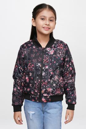 floral polyester mandarin girls jacket - multi