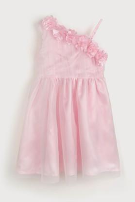 floral polyester one shoulder girls festive wear dress - pink