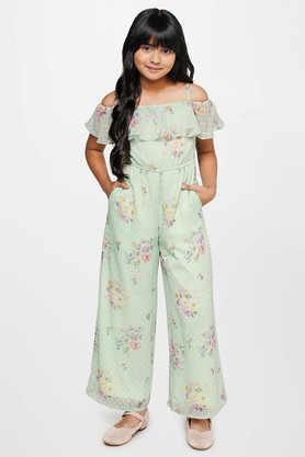 floral polyester regular fit girls jumpsuit - mint
