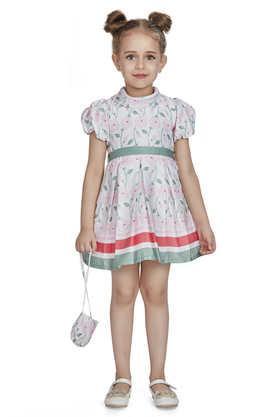 floral polyester regular fit girls party wear dress - white