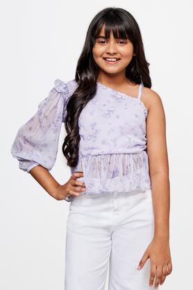 floral polyester regular fit girls top - lilac