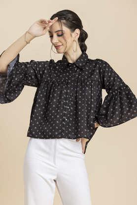 floral polyester regular fit women's casual shirt - black