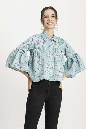 floral polyester regular fit women's casual shirt - blue