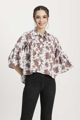 floral polyester regular fit women's casual shirt - off white