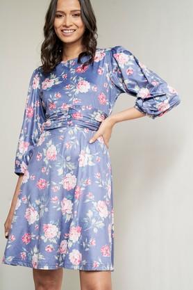 floral polyester relaxed fit women's dress - multi