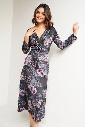 floral polyester relaxed fit women's gown - grey