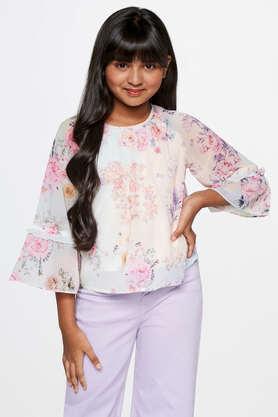 floral polyester round neck girl's tops - multi