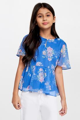 floral polyester round neck girls top - multi