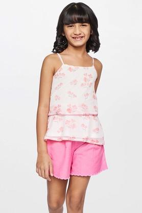 floral polyester square neck girl's tops - pink