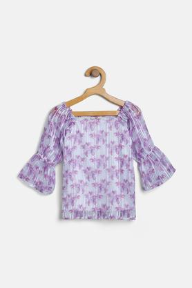 floral polyester square neck girls tops - lilac