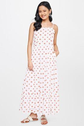 floral polyester square neck women's gown - off white